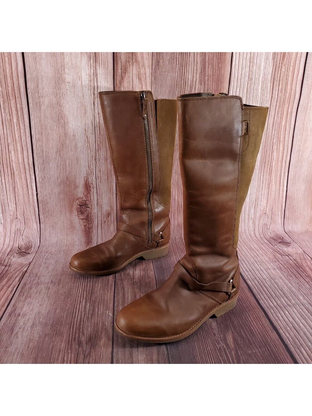Teva Womens 7.5 De La Vina Dos Tall Boots Brown Leather Zip Waterproof 1017143
